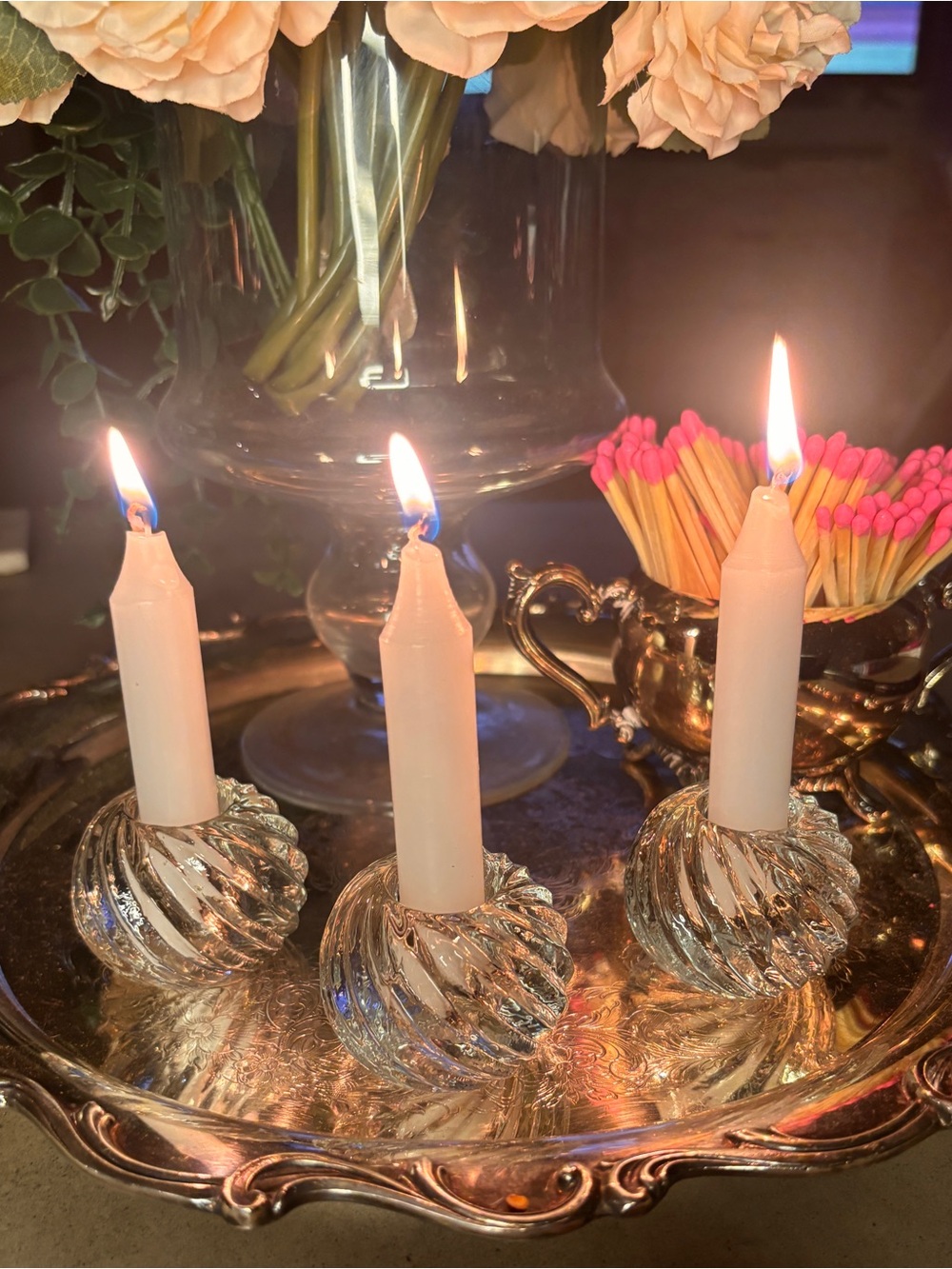 Vintage Pier 1 Imports Clear Glass Spiral Swirl Taper Candle Holders Set of 3
